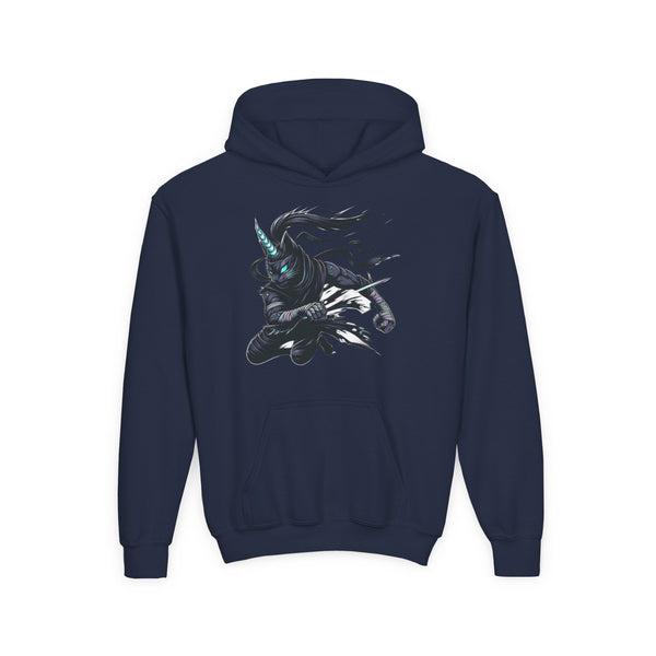 Dark Unicorn Cat Kids Hooded Sweatshirt