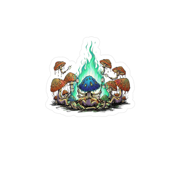 Mushroom Campfire Vinyl Sticker — Psychedelic Fungi Kiss-Cut Decal