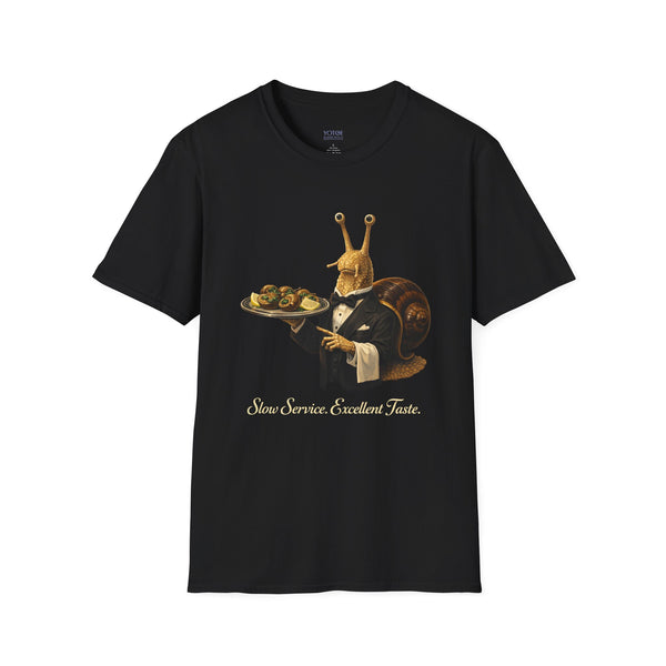 Butler Snail Unisex Tshirt-  'Slow Service, Excellent Taste'