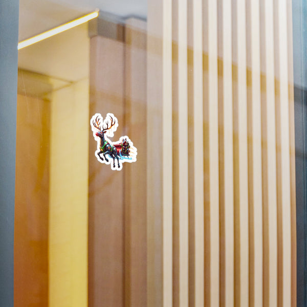 Robotic Reindeer & Sleigh Kiss-Cut Vinyl Sticker — Festive Holiday Decal