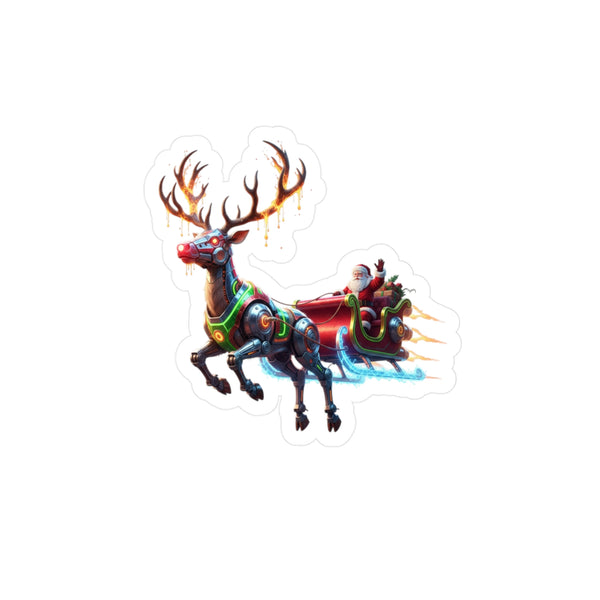 Robotic Reindeer & Sleigh Kiss-Cut Vinyl Sticker — Festive Holiday Decal