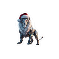 Robotic Lion Sticker — Christmas Santa Hat Vinyl Decal (Kiss-Cut)