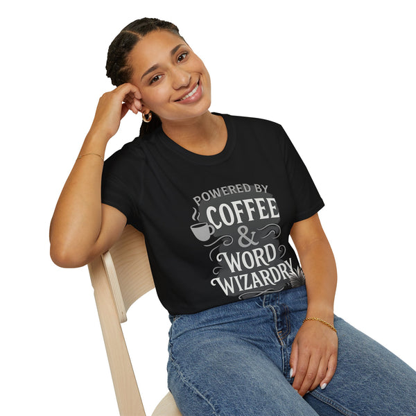 Powered by Coffee & Word Wizardry Unisex T-Shirt