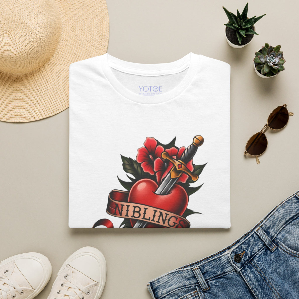 Nibling Heart Tattoo T‑Shirt — Vintage Dagger & Rose Graphic Tee