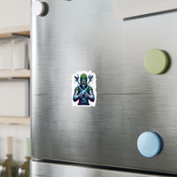 Cactus Ninja Kiss-Cut Vinyl Sticker — Neon Samurai Swords Decal