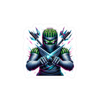 Cactus Ninja Kiss-Cut Vinyl Sticker — Neon Samurai Swords Decal
