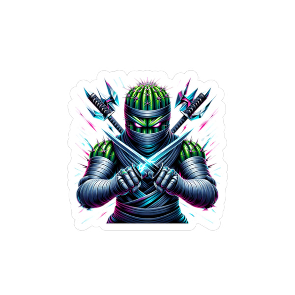 Cactus Ninja Kiss-Cut Vinyl Sticker — Neon Samurai Swords Decal